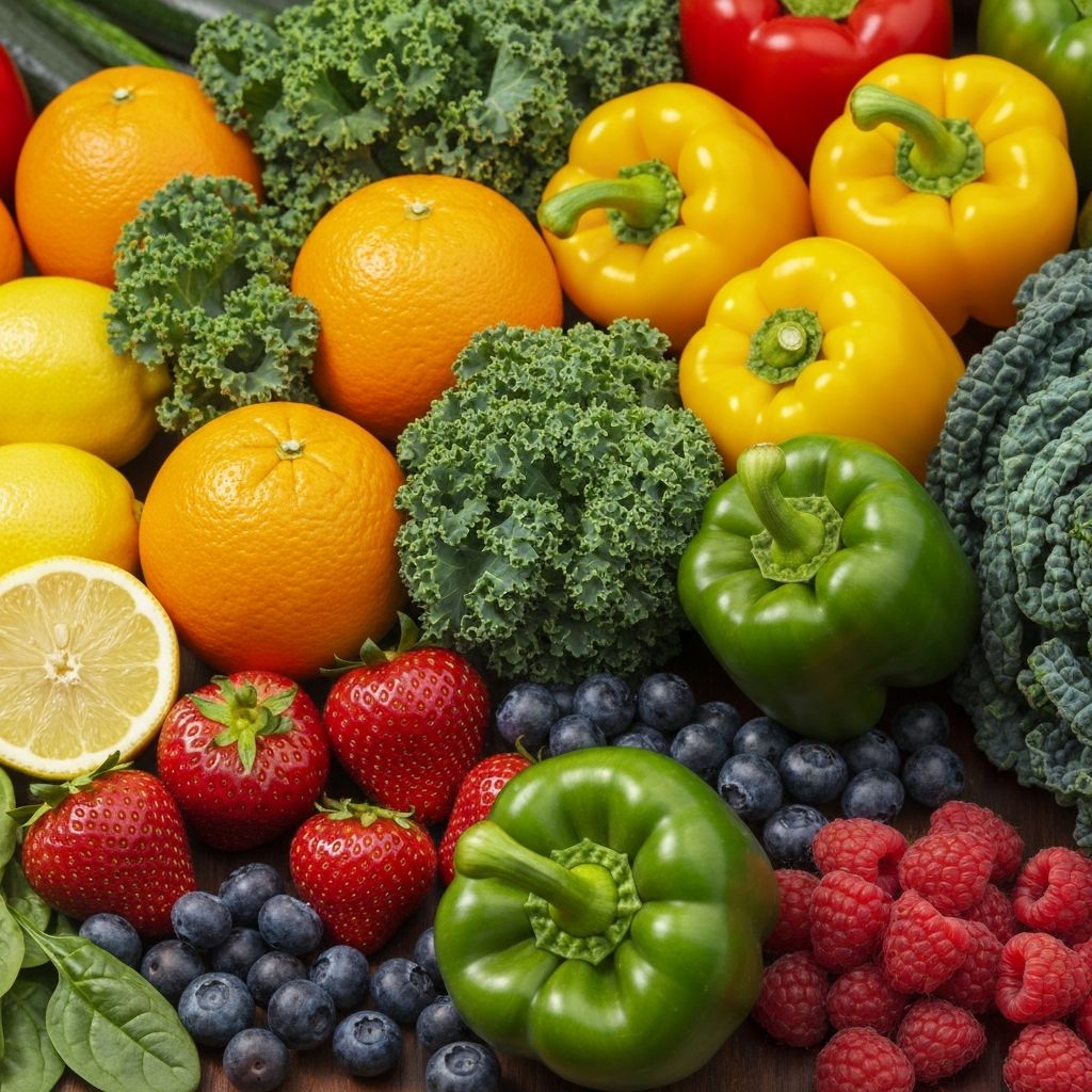 Vitamin C rich foods including citrus and berries